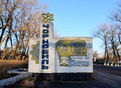 Ortsschild von Tschernobyl
